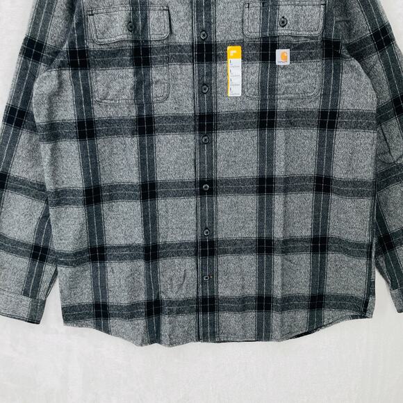 Carhartt Flannel Shirt Mens Large Tall Heavyweight Asphalt Gray Plaid New - Picture 4 of 11